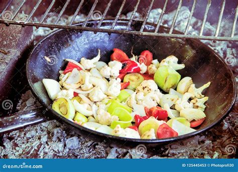 Grilled Vegetables Inside of a Grill Pan Stock Image - Image of burning ...