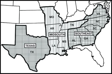 Map of the eastern and central Cotton Belt of the United States... | Download Scientific Diagram