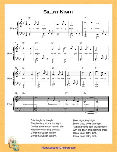 Silent Night - piano lesson on videos, lyrics, & free sheet music for piano