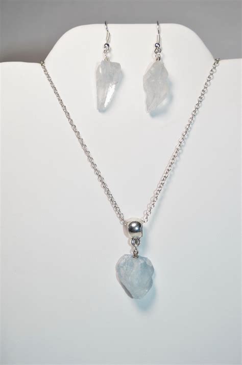 Celestite Jewelry Set, Raw Celestite Necklace and Earring Set, Healing Raw Celestite Jewelry ...