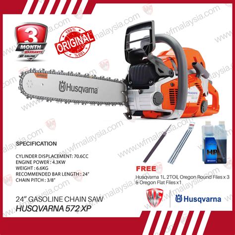 Husqvarna 572XP 70.6cc 5.8Hp 24" Auto Tune Chainsaw FOC Husqvarna 2T OIL 1L Oregon files x3 ...