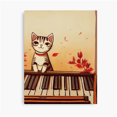 "Cat playing piano, cartoon illustration, cute, funny, piano, music, cat, art, 2d, drawing ...