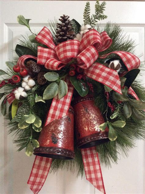 Farmhouse Christmas wreath, Christmas bell wreath, Country Christmas ...