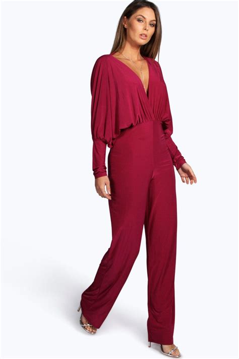 Boohoo Womens Kayla Plunge Neck Batwing Jumpsuit | eBay