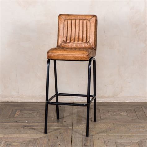 Jenson Distressed Leather Bar Stools -Tan - Trading Boundaries