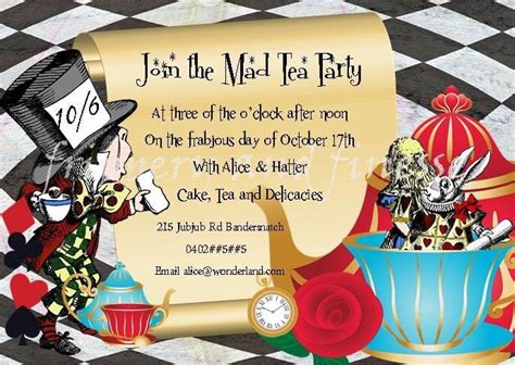 Mad Hatter Tea Party Invite Invitation digital card 300dpi