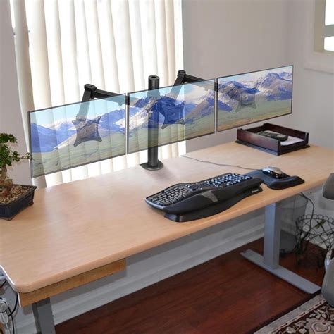 Triple-Monitor Stand Free-standing Desk Mount for 13"-24" Screens | Desk, Multiple monitor setup ...