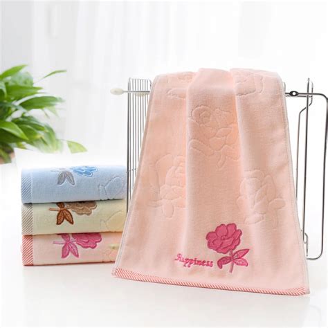 76cmX 34cm High Quality Embroidery Rose Flower Print Face Towel Cotton Body Cloth Towels Quick ...