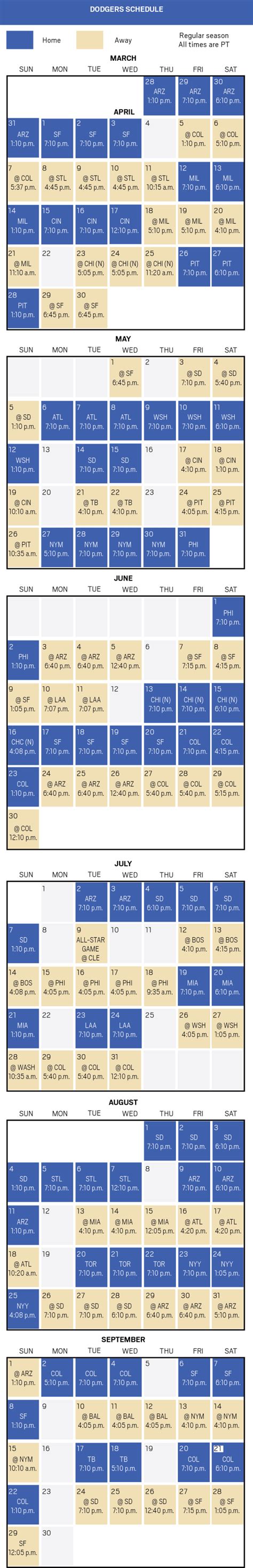 La Dodgers Schedule Printable