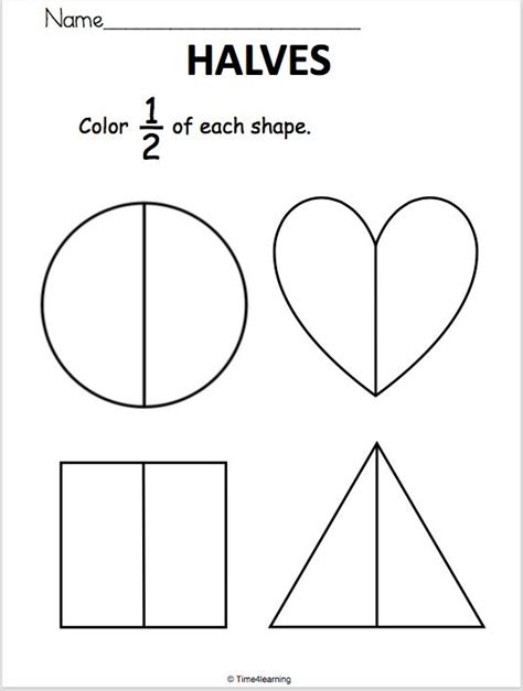 Free Fraction Worksheet – Halves Simple print and practice page for fractions. Students color ...