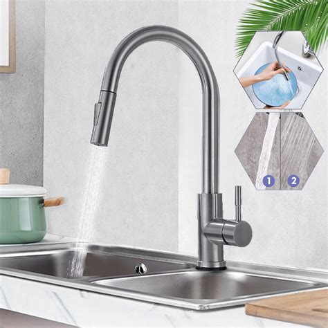 Kitchen Faucet - HALLOLURE Single Handle Stainless Steel Brushed Nickel Pull Down Kitchen Sink ...