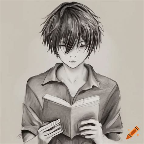 Illustration of a dreamy anime boy reading a book on Craiyon