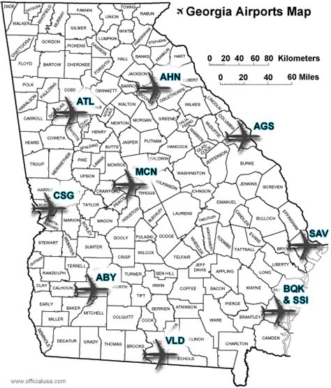 Georgia Airports and Major USA Airlines