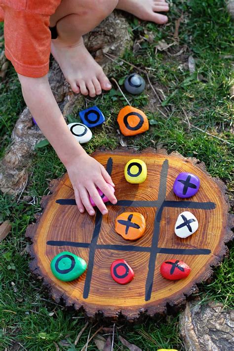 DIY tic-tac-toe painted rocks kids nature project craft