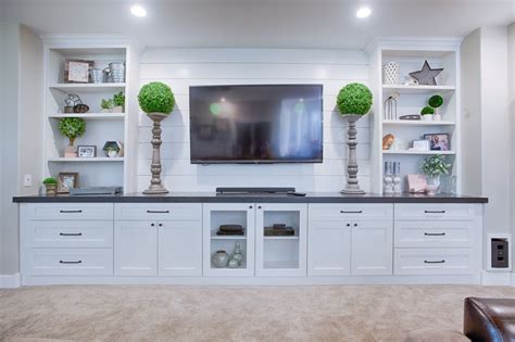 These Sundance Frost shaker style cabinets are shown in this beautiful entertainment… | Living ...