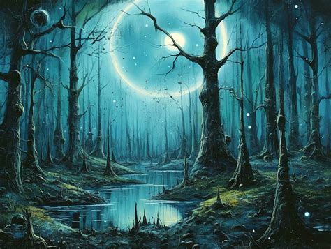 dark fantasy forest with moon in the sky AI generative 26431200 Stock ...