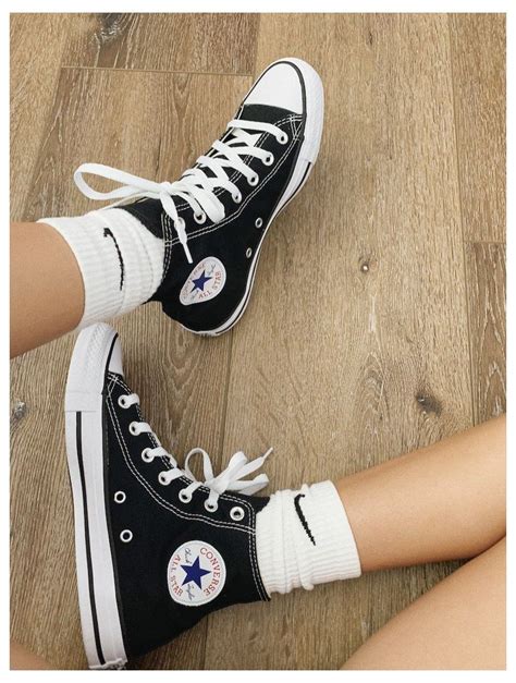 Shoes #nike #socks #with #converse #nikesockswithconverse | Black converse outfits, Black nike ...