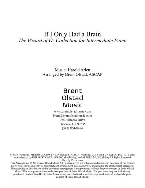 If I Only Had A Brain (arr. Brent Olstad, ASCAP) by Harold Arlen Sheet Music for Piano Solo at ...