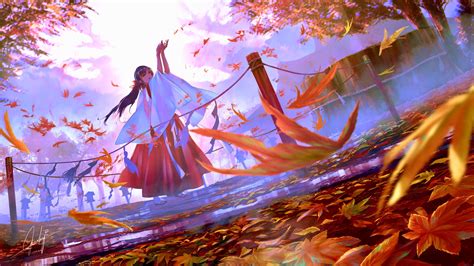 Autumn Yukata Anime Girl HD Wallpaper by ごろく