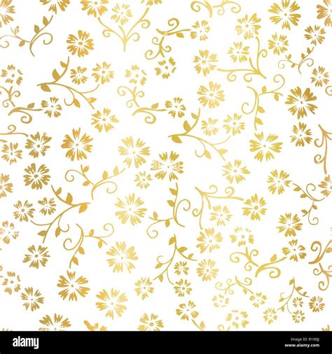 Gold foil flower vector seamless pattern background. Elegant golden ...