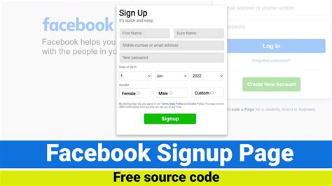 How to create facebook sign up page in html? । Facebook sign up page using html and css. Unique ...