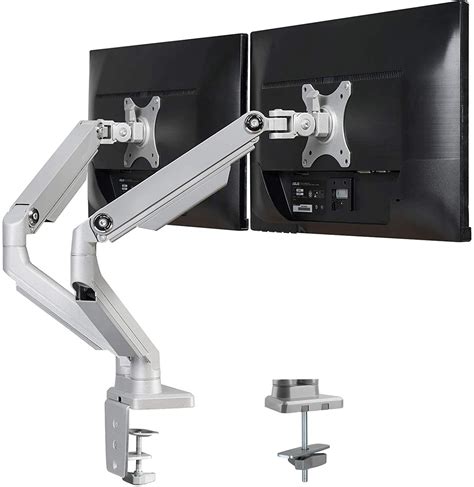Skill Tech Dual Monitor Arm Stand Desk Mount Bracket with Height Adjustable Full Motion Double ...