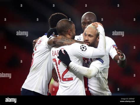 Paris Saint Germain's Neymar celebrates scoring his side's third goal ...