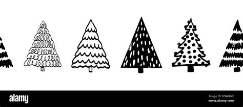 Tree border black on white seamless vector border. Monochrome Christmas ...