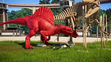 Red Big Dinosaurs Fighting in Jurassic World Evolution - T-Rex vs Spinosaurus vs Carnotaurus ...