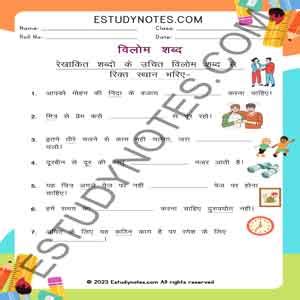 Class 4 Hindi - Vilom Shabd - Fill In The Blanks Worksheet 3.pdf - EStudyNotes