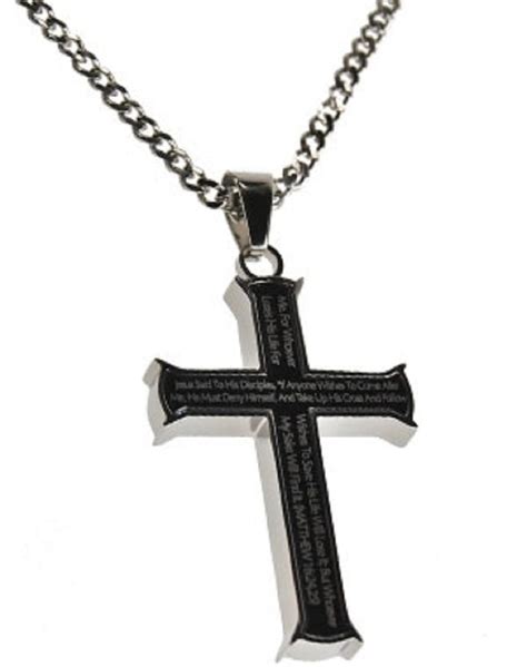 Matthew 16:24,25 Black Cross Necklace TAKE UP YOUR CROSS Bible Verse ...