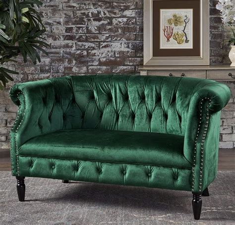 Emerald Green Velvet Chesterfield Loveseat Couch | Velvet loveseat ...