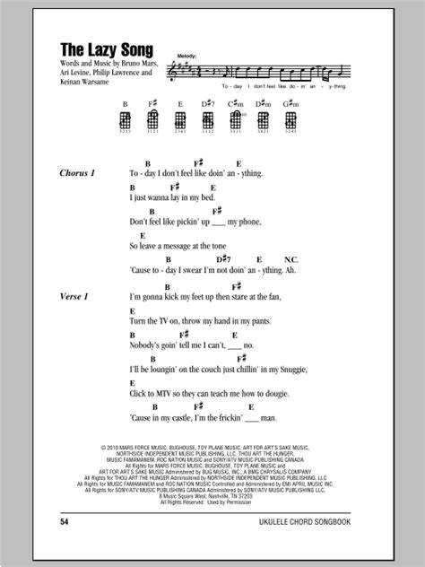 The Lazy Song by Bruno Mars Sheet Music for Ukulele Chords/Lyrics at ...