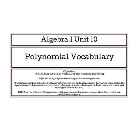 Algebra 1 Unit 10 Polynomial Vocabulary