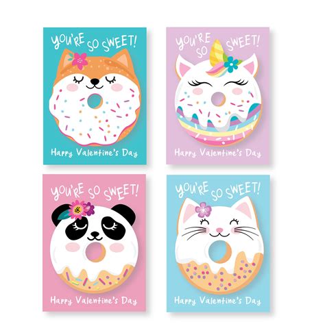 Donut Valentines Day Cards, Donut Animals Valentine Cards, printable DIY Valentine, classroom ...