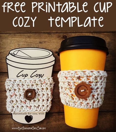 two coffee cups with buttons on them and the text free printable cup cozy template