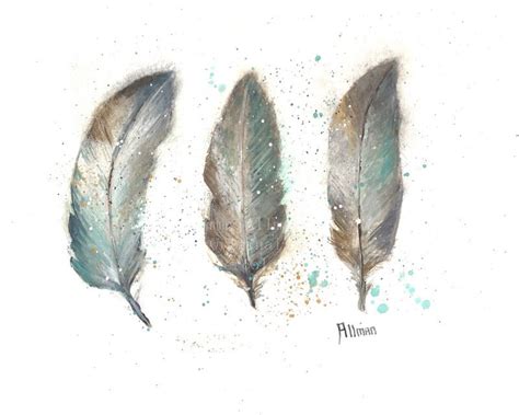 Original Watercolor Print, Watercolor Feather Painting, Feather Series Three Feathers, Turkey ...