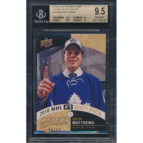 Auston Matthews 2016-17 Upper Deck MVP '16 NHL Draft Pick #1 #DP1 Draft Pick Redemption SP (BGS ...