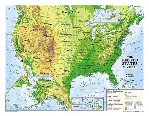 Kids Physical USA Education: Grades 4-12 Map [Laminated] | National geographic maps, Wall maps, Map