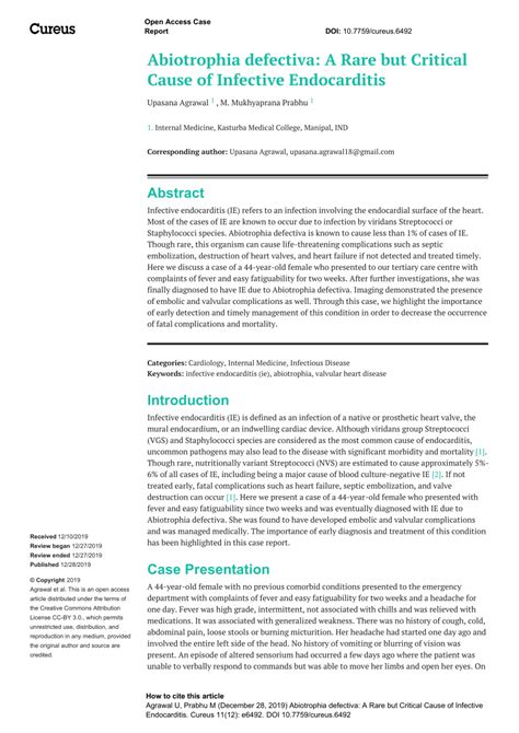 (PDF) Abiotrophia defectiva: A Rare but Critical Cause of Infective Endocarditis