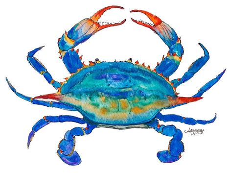 a painting of a blue crab on a white background