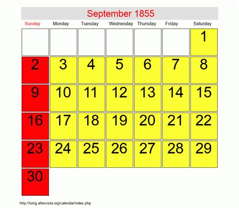 September 1855 - Roman Catholic Saints Calendar