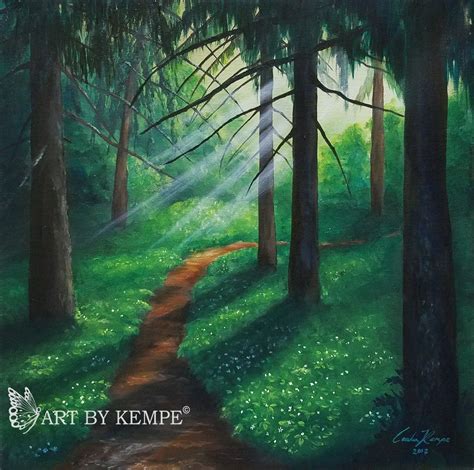 This forest path painting is a 12×12 oilpainting by Cecilia Kempe / @artbykempe #forest # ...