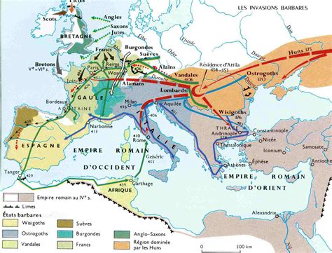 carte invasion barbare sur l'Empire Romain d'Occident