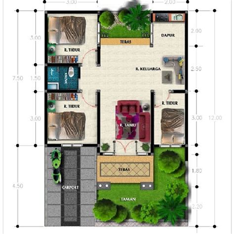 Gambar Denah Rumah Minimalis Ukuran 6x10 Terbaru | Tata letak rumah ...