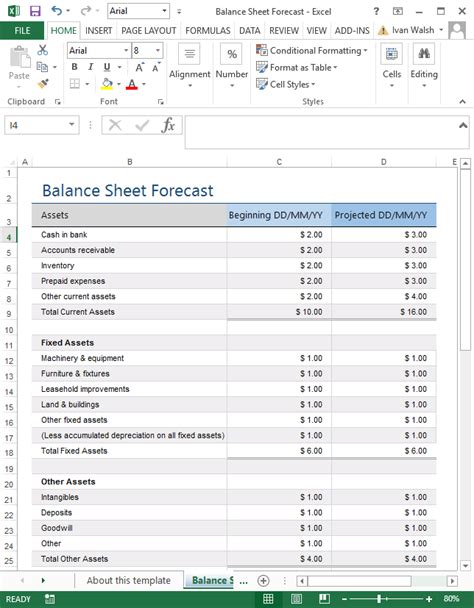 Excel Template – Balance Sheet Forecast