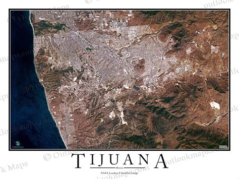 Tijuana, Mexico Satellite Map Print | Aerial Image Poster