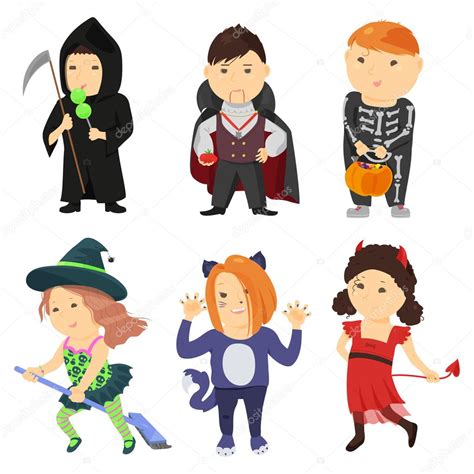 Cute cartoon kids in halloween costumes — Stock Vector © Kannaa #121809860