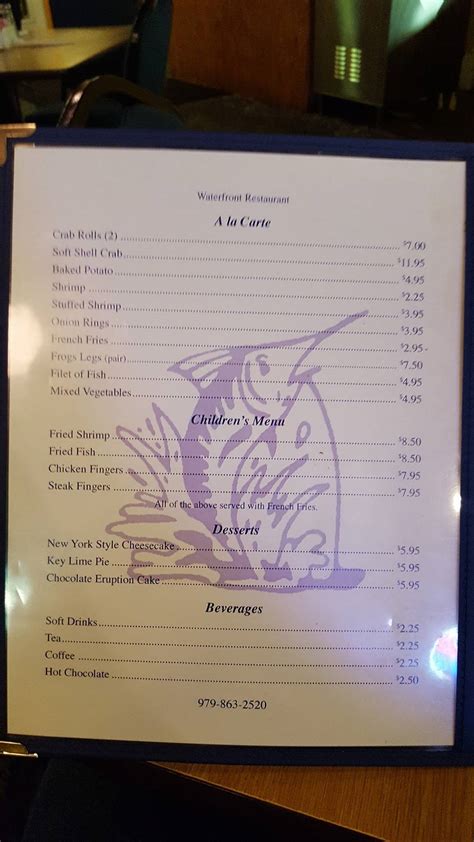 Menu at Waterfront Restaurant, Matagorda