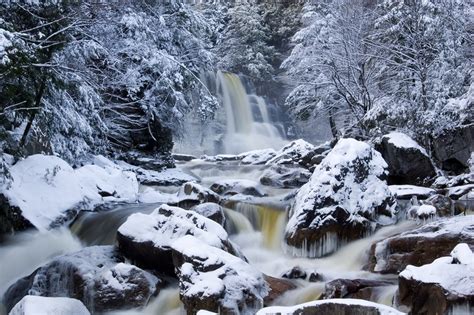 Winter from River - Blackwater Falls State Park, WV. A look up the ...